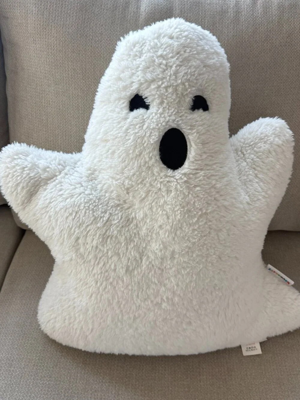 Novogratz Halloween Decoration Ghost Shaped Sherpa Plush Soft Throw Pillow 21”